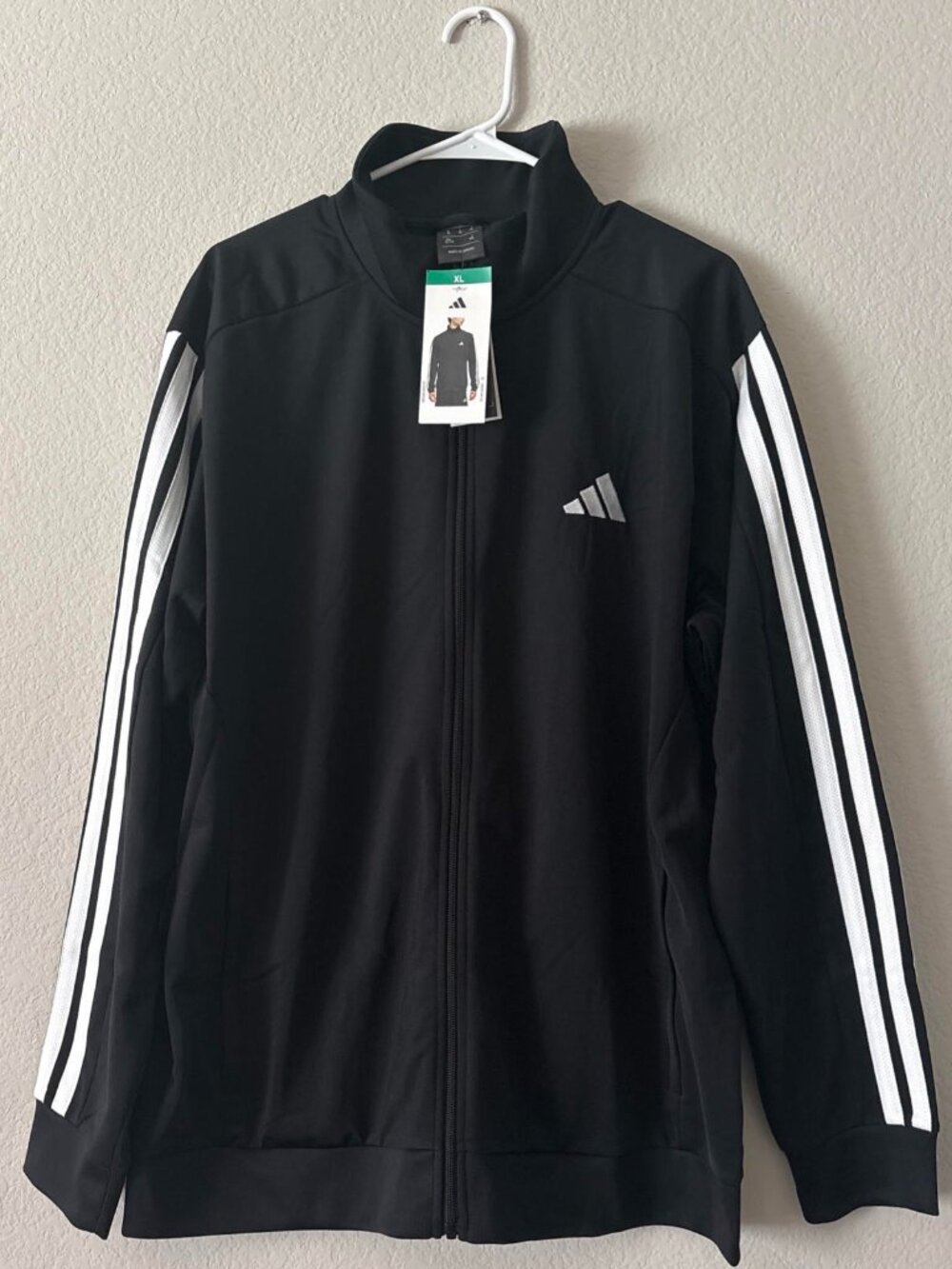 NEW Men’s Adidas 3 Stripe Full Zip Tricot Track Jacket - Black - Size XL